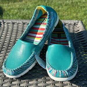 SAS Sunny Slip-On Leather Loafers - Turquoise Rainbow. Women’s Sz 8M NWOT